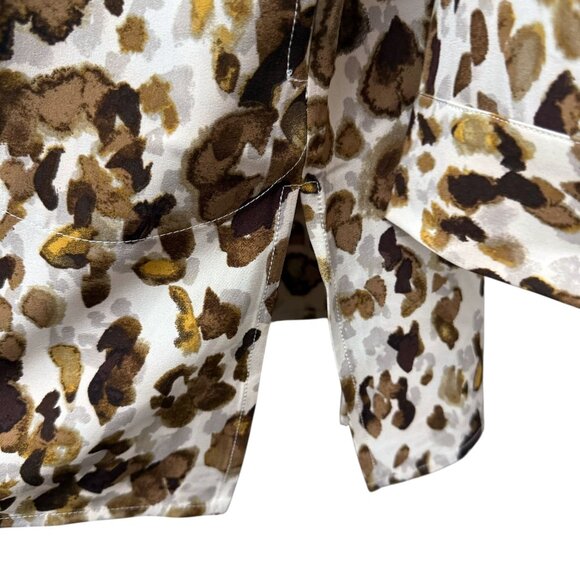 SUSAN GRAVER Womens Top Large Petite Leopard Brown Button Up Blouse NWOT - Picture 9 of 10